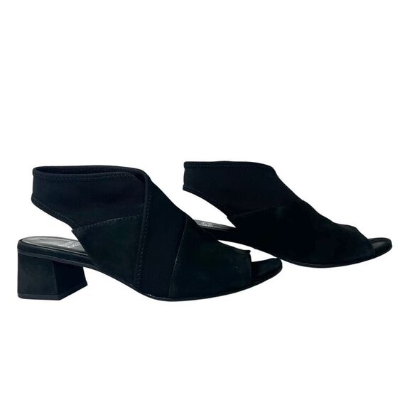 Eileen Fisher Comfort Casual Black Nubuck Women 8.5 Stretch Straps Peep Toe Heel - Picture 4 of 12
